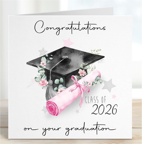 Graduation card pink - -pink,